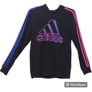Adidas Girl's LS Hooded Pullover Adidas Graphic 3 Arm Stripes Pink & Blue